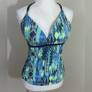 Free Country sz med tankini top in blues, lime green, black